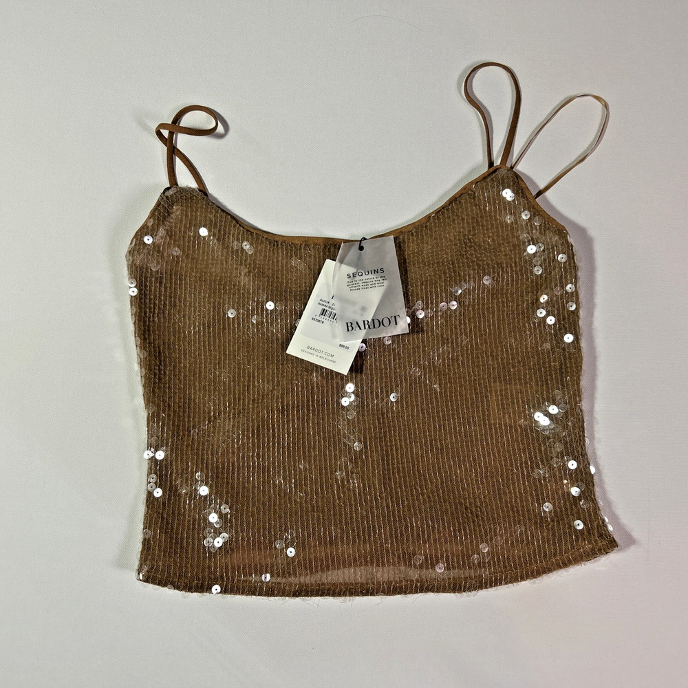 BARDOT Nude Sequin Camisole Shirt Top Sleeveless Spaghetti Strap NWT Size 6